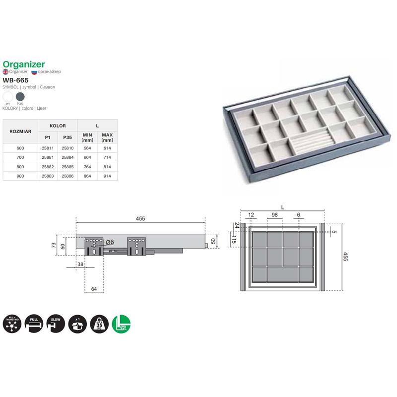 Organizer na biżuterię SYMPHONY 70 - P1 - Biały (WB-665-700)