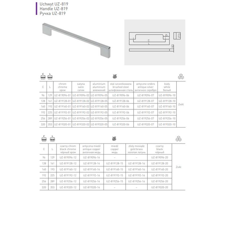 GTV uchwyt meblowy znal 819 czarny 96/129mm