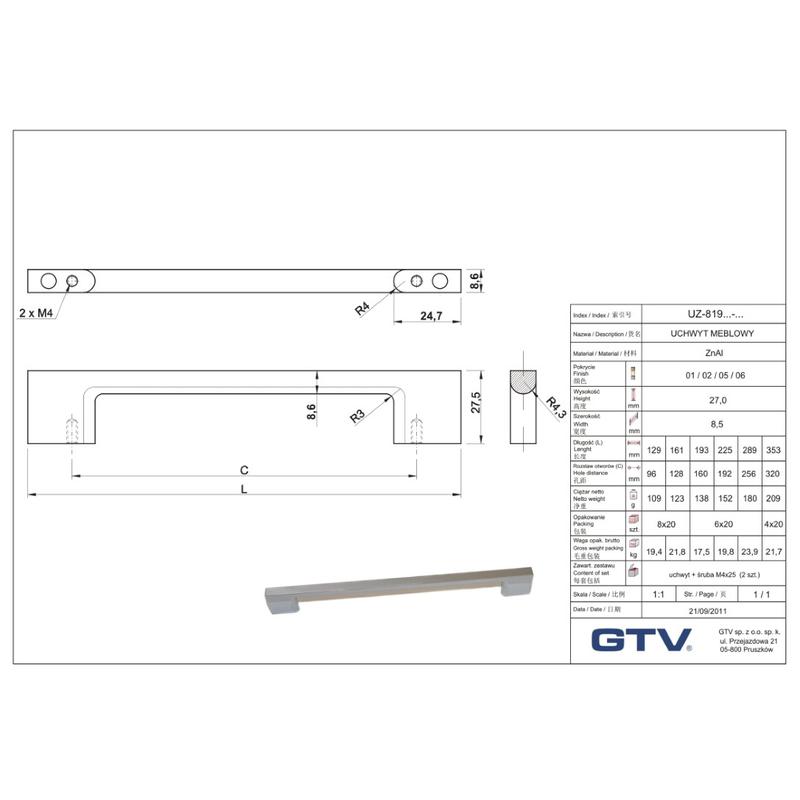 GTV uchwyt meblowy znal 819 czarny 192/225mm