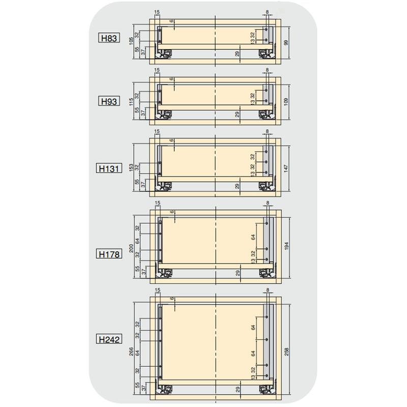 Szuflada cienkościenna VERTEX 500mm, wysokość 93mm, PUSH SYNCHRO 2 – biała