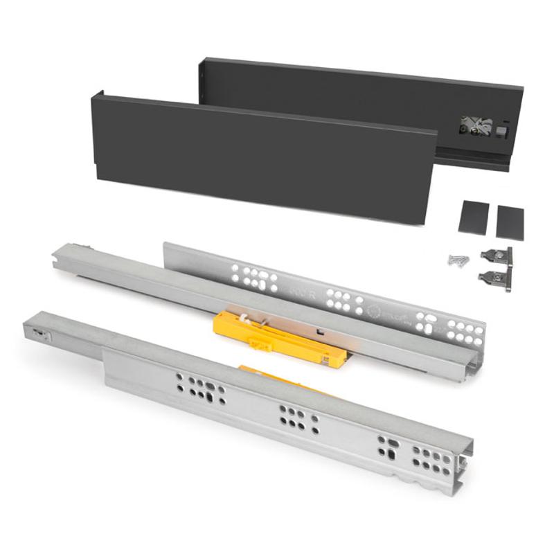 Szuflada cienkościenna VERTEX 450mm, wysokość 131mm, PUSH SYNCHRO 2 - szary antracyt