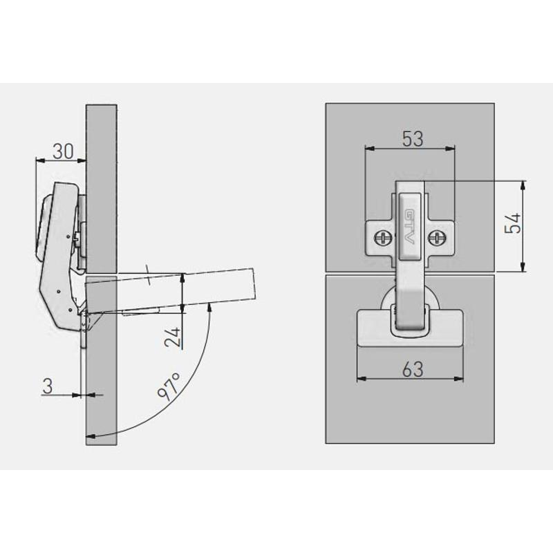 GTV zawias hydrauliczny równoległy 90 stopni, prowadnik 0mm bez euro ZM-HCKT90-3DBEO-S