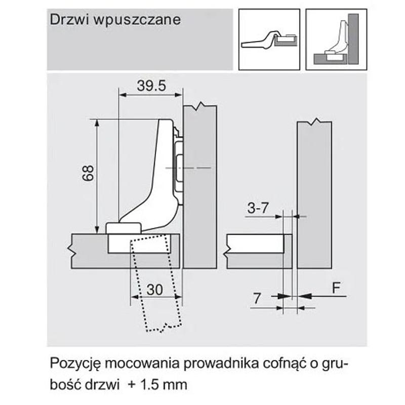 Zawias Blum CLIP TOP 110°, drzwi wpuszczane, do systemu TIP-ON, bez sprężyny 70T3750 TL V50 NI