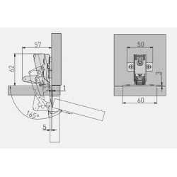 GTV zawias 165 stopni drzwi nakładane prowadnik 2mm bez euro ZP-KT165H2BE