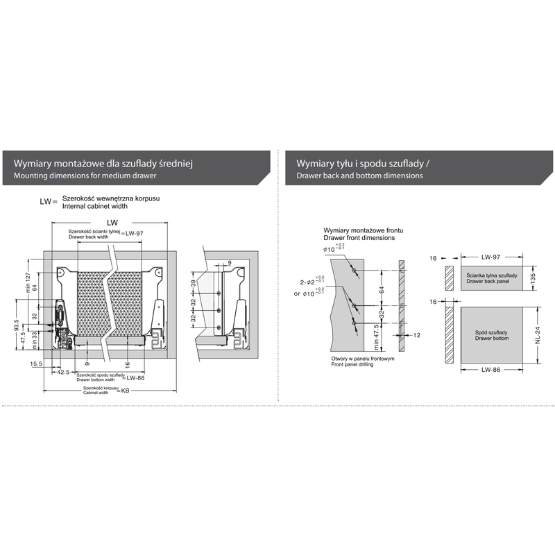 Szuflada Amix System Box TB 10 550 mm – Średni Szary