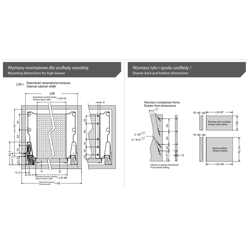 Szuflada Amix System Box TB 10 600 mm - Wysoki Szary