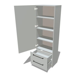 Szafa na cokole jednodrzwiowa z półkami i szufladami