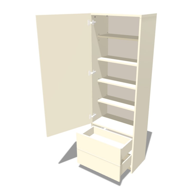 Szafa na cokole jednodrzwiowa z półkami i szufladami