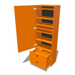 Szafa na cokole jednodrzwiowa z półkami i szufladami