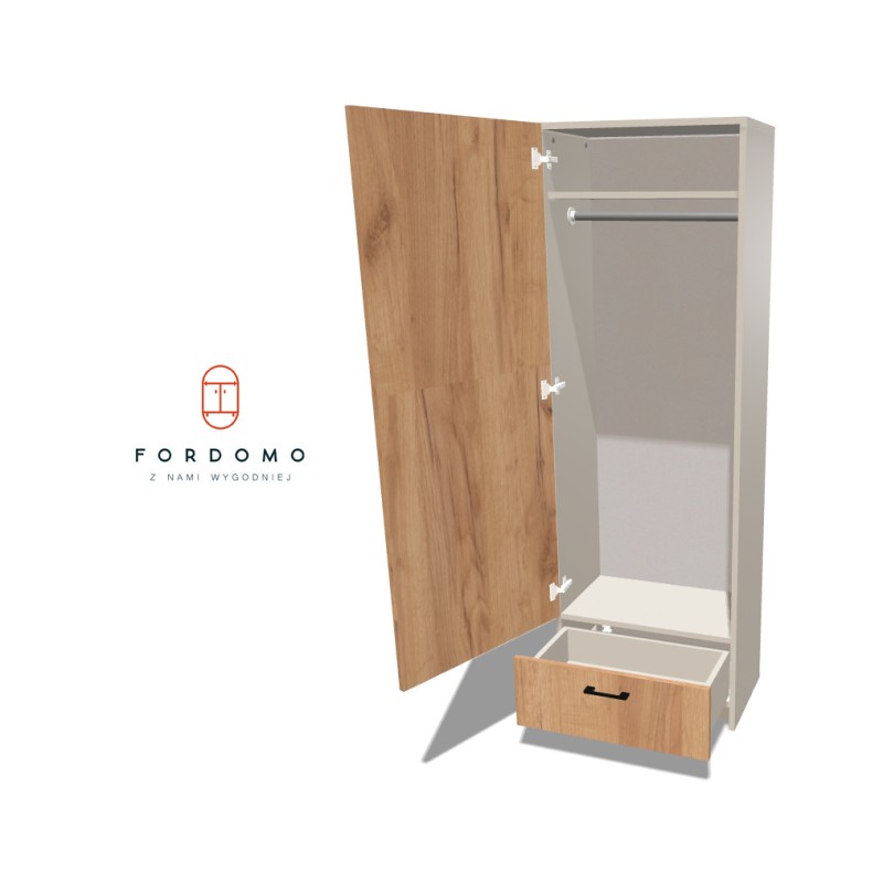 Szafa na cokole jednodrzwiowa z drążkiem i szufladą