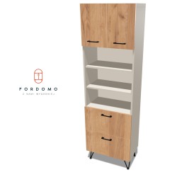 Regał na nóżkach z podwójnymi drzwiczkami (góra) i szufladami (dół)