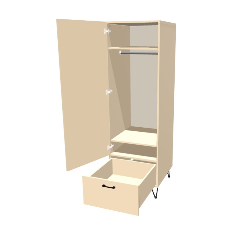 Szafa na nóżkach jednodrzwiowa z drążkiem i szufladą