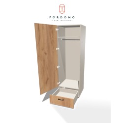 Szafa na nóżkach jednodrzwiowa z drążkiem i szufladą