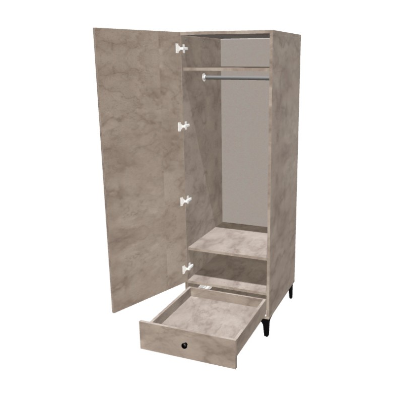 Szafa na nóżkach jednodrzwiowa z drążkiem i szufladą