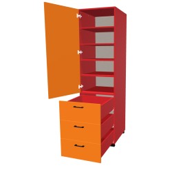 Szafa na nóżkach jednodrzwiowa z półkami i szufladami