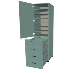 Szafa na nóżkach jednodrzwiowa z półkami i szufladami