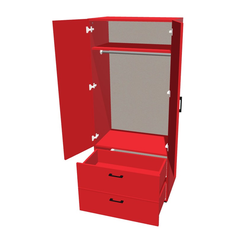 Szafa na nóżkach dwudrzwiowa z drążkiem i szufladą