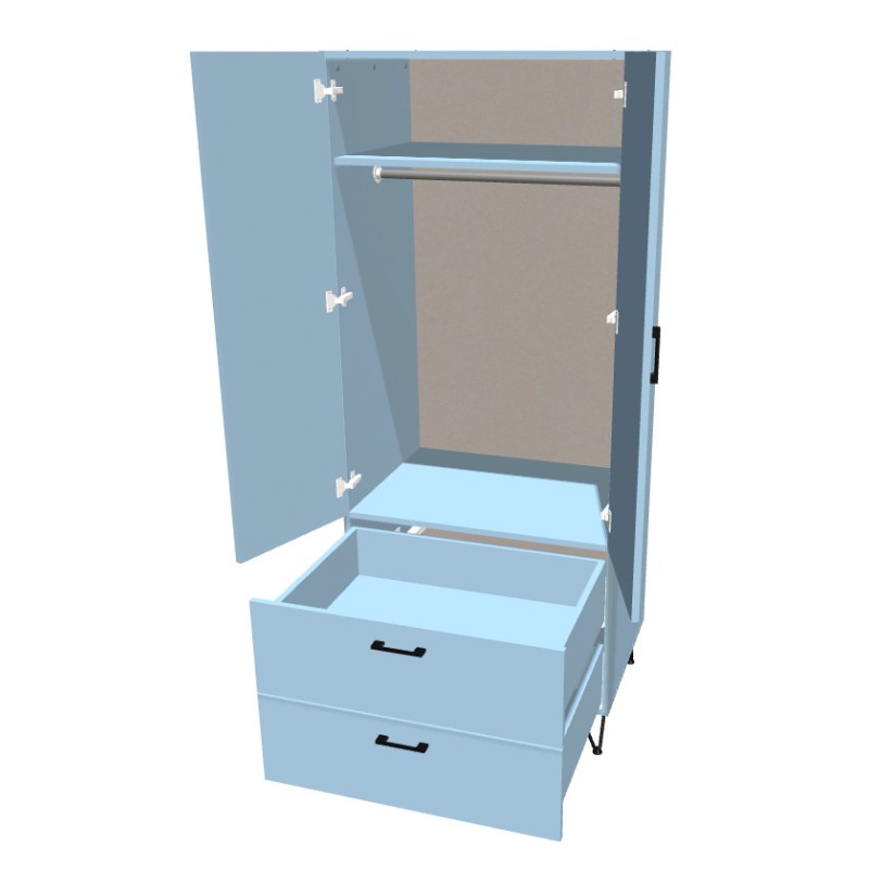 Szafa na nóżkach dwudrzwiowa z drążkiem i szufladą