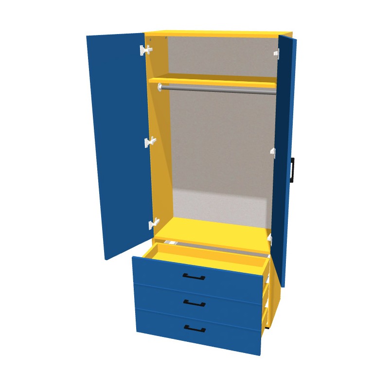 Szafa na nóżkach dwudrzwiowa z drążkiem i szufladą