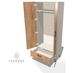 Szafa na nóżkach dwudrzwiowa z drążkiem i szufladą