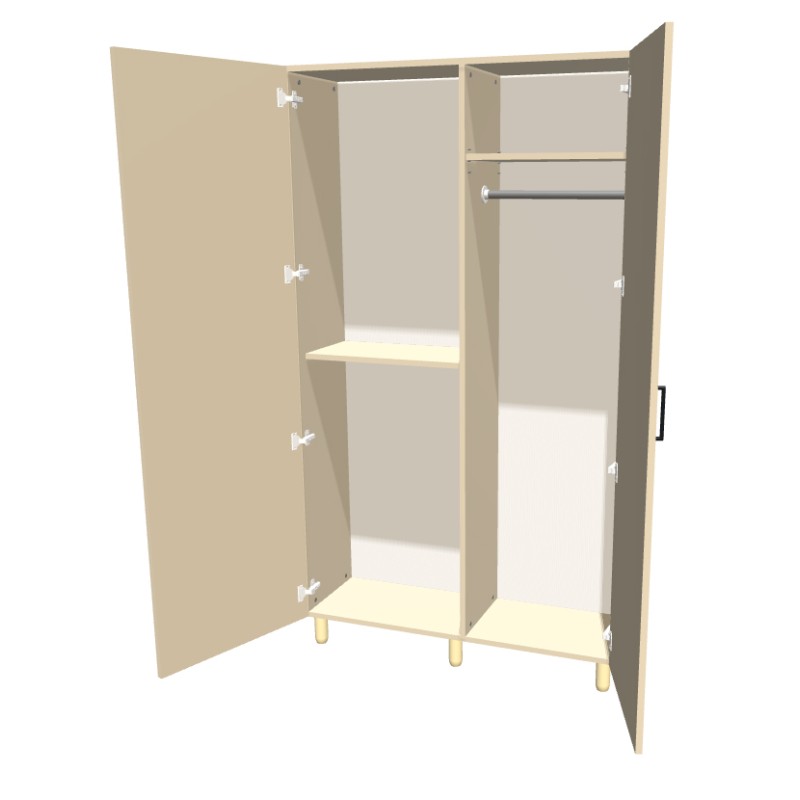 Szafa na nóżkach dwudrzwiowa z półkami i drążkiem