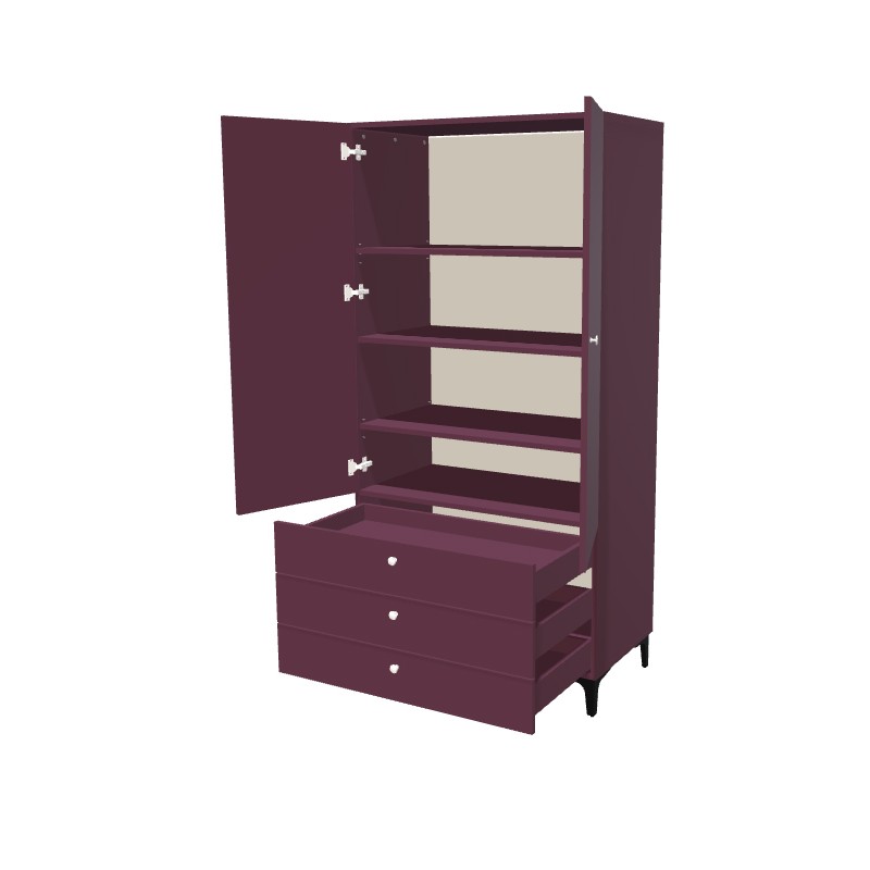 Szafa na nóżkach dwudrzwiowa z półkami i szufladami