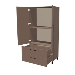 Szafa na nóżkach dwudrzwiowa z półkami i szufladami