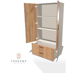 Szafa na nóżkach dwudrzwiowa z półkami i szufladami