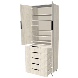 Szafa na nóżkach dwudrzwiowa z półkami i szufladami