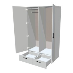 Szafa na nóżkach dwudrzwiowa z półkami, drążkiem i szufladą