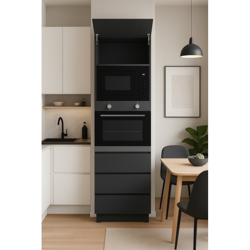 Słupek do zabudowy piekarnika i mikrofalówki z frontem uchylnym i 3 szufladami