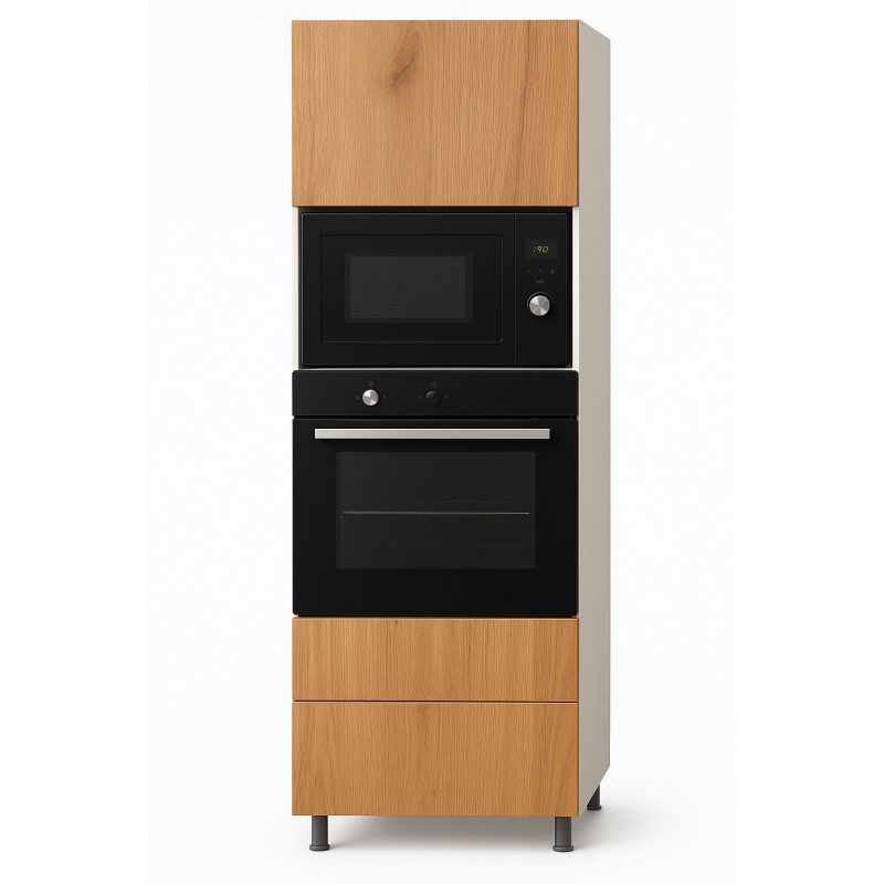 Słupek do zabudowy piekarnika i mikrofalówki z frontem uchylnym i 2 szufladami