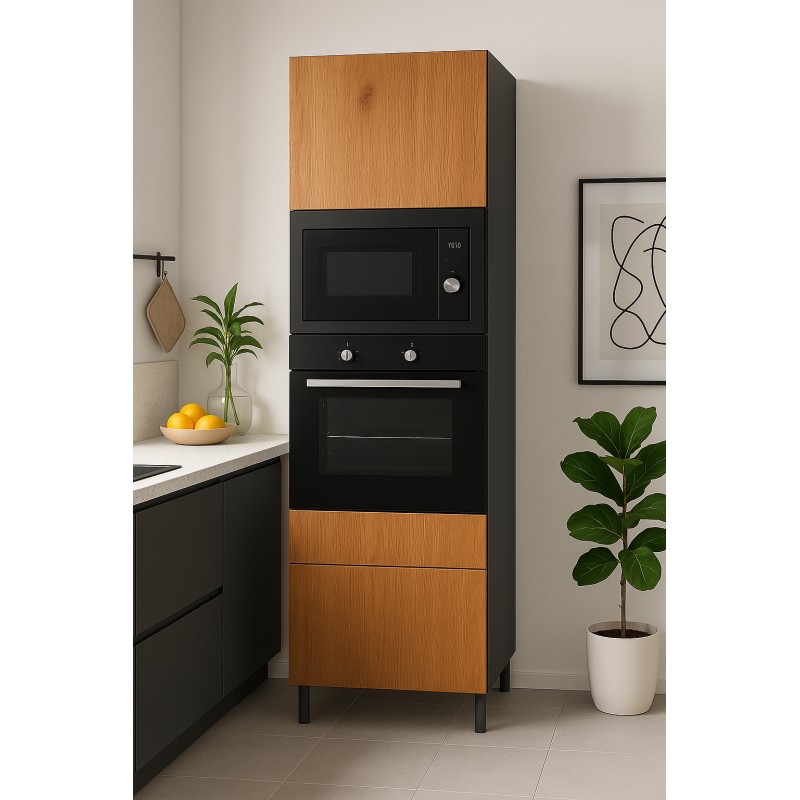 Słupek do zabudowy piekarnika i mikrofalówki z frontem uchylnym i 2 szufladami