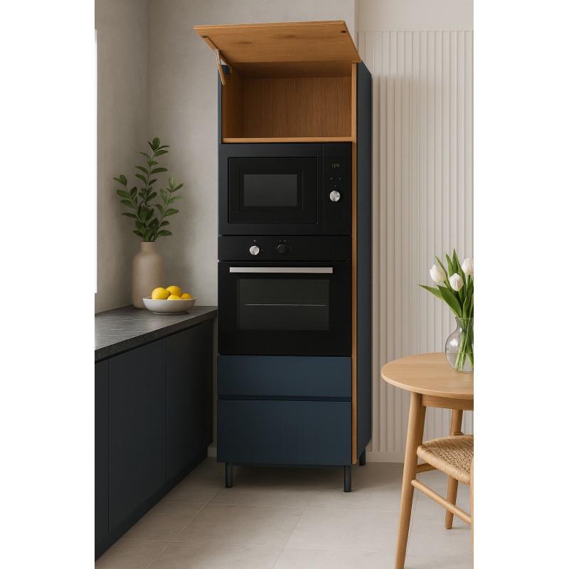 Słupek do zabudowy piekarnika i mikrofalówki z frontem uchylnym i 2 szufladami