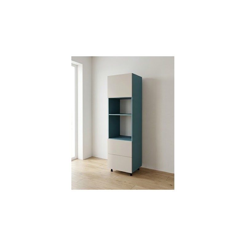 Słupek do zabudowy piekarnika i mikrofalówki z frontem uchylnym i 2 szufladami