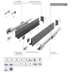 Szuflada GTV AXISPRO, H=86 mm, L=400 mm, cichy domyk, pełny wysuw, antracyt (PB-AXISPRO-KPL400A)