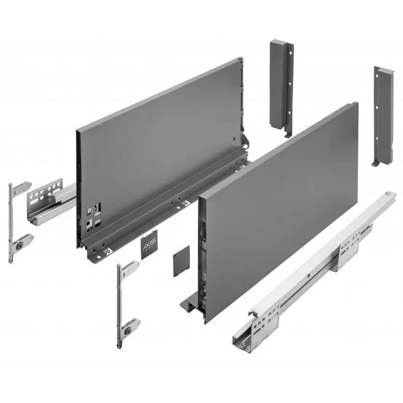 Szuflada GTV AXISPRO, H=200mm, L=600mm, cichy domyk, pełny wysuw, antracyt (PB-AXISPRO-KPL600D)