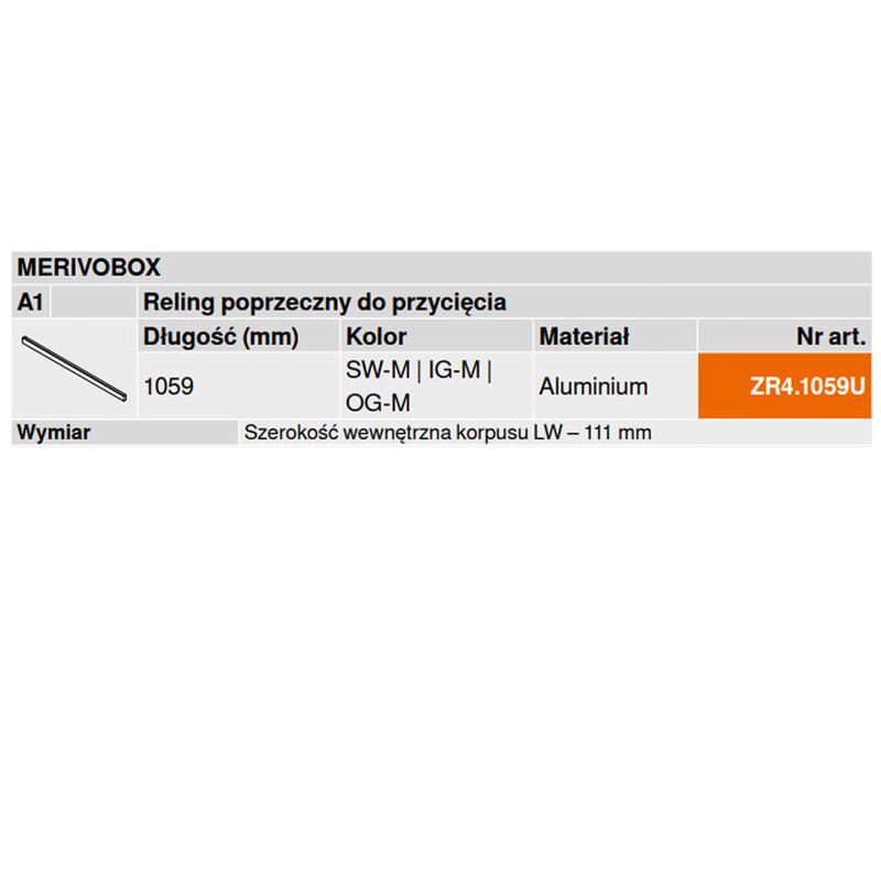 Reling Poprzeczny BLUM ZR4.1059U Biały 1059mm | MERIVOBOX