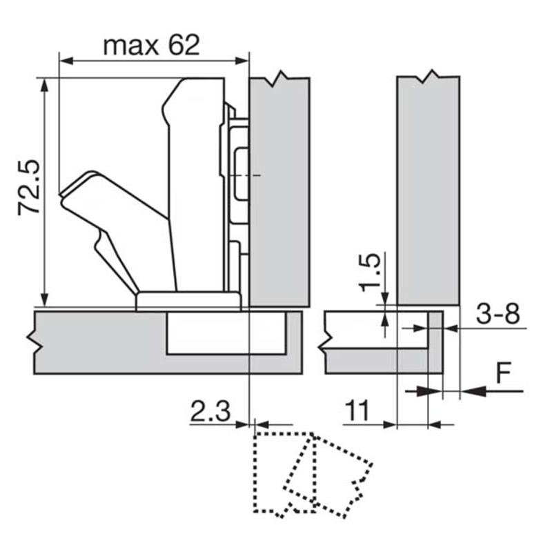BLUM zawias 155 stopni Clip Top bez sprężyny 70T7550 do drzwi nakładanych | FORDOMO