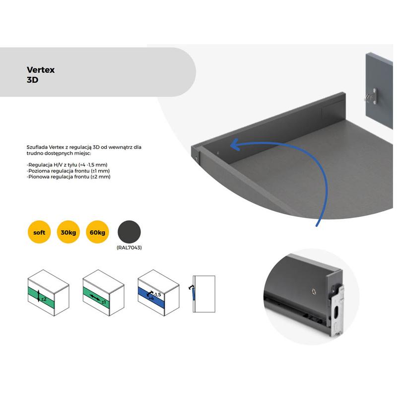 Szuflada cienkościenna VERTEX 3D 300mm, wysokość 93mm – szary antracyt