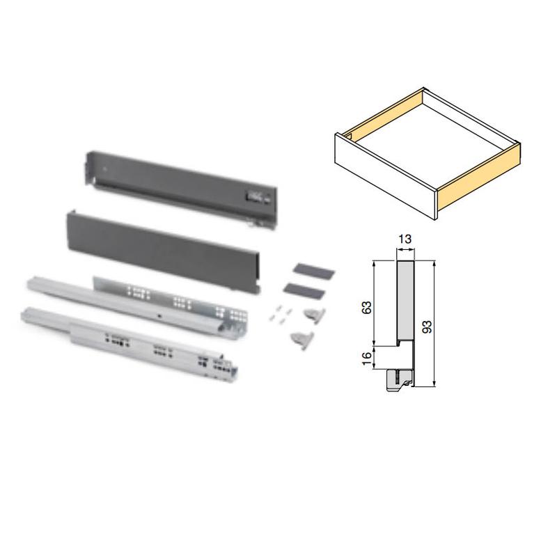 Szuflada cienkościenna VERTEX 3D 400mm, wysokość 93mm  – aluminium