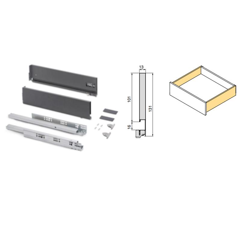 Szuflada cienkościenna VERTEX 3D 400mm, wysokość 131mm  – aluminium