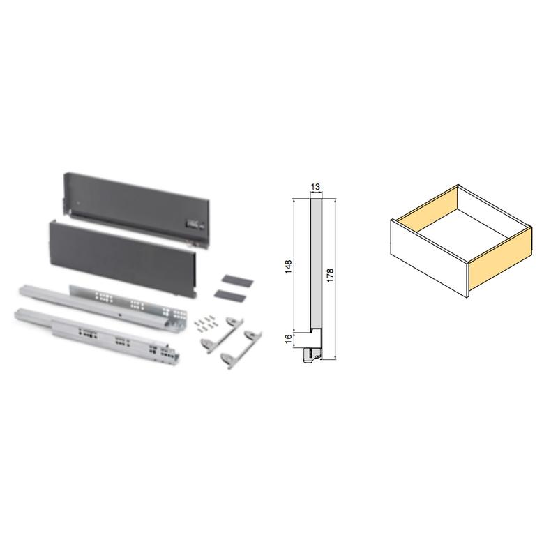 Szuflada cienkościenna VERTEX 3D 450mm, wysokość 178mm  – aluminium