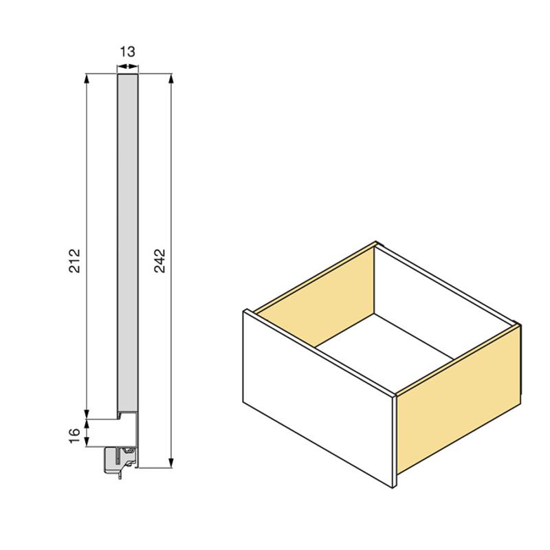 Szuflada cienkościenna VERTEX 3D 500mm, wysokość 242mm, 60kg - szary antracyt