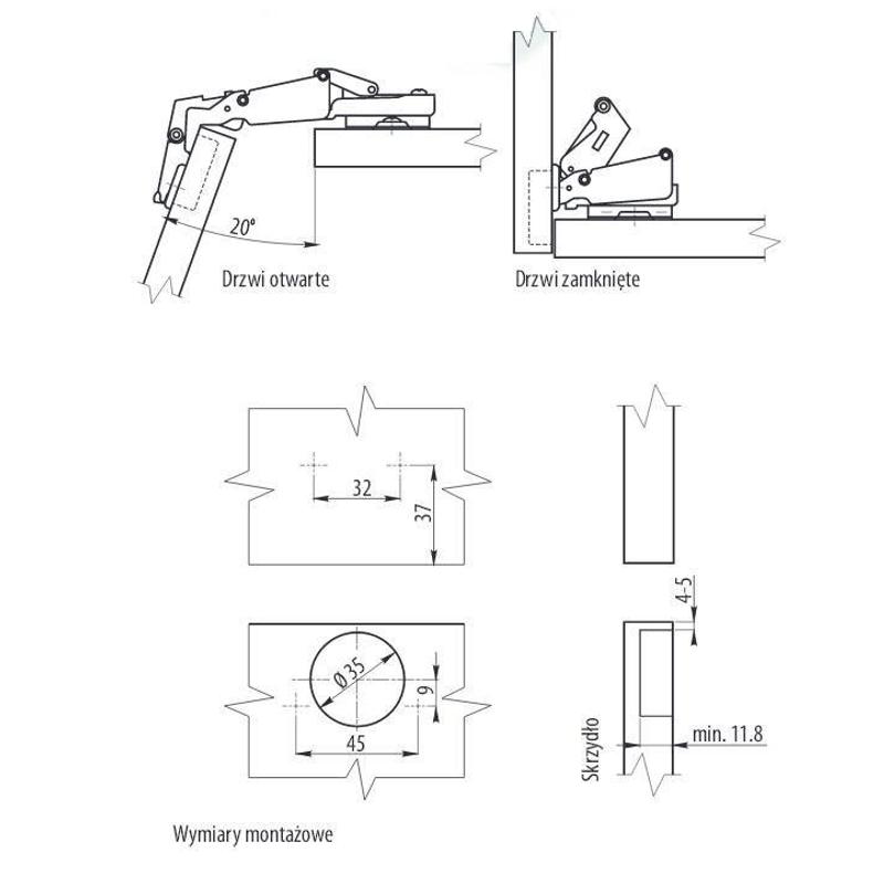 GTV zawias 165 stopni hydrauliczny z euro cichy domyk ZM-HCKT165ZE-S