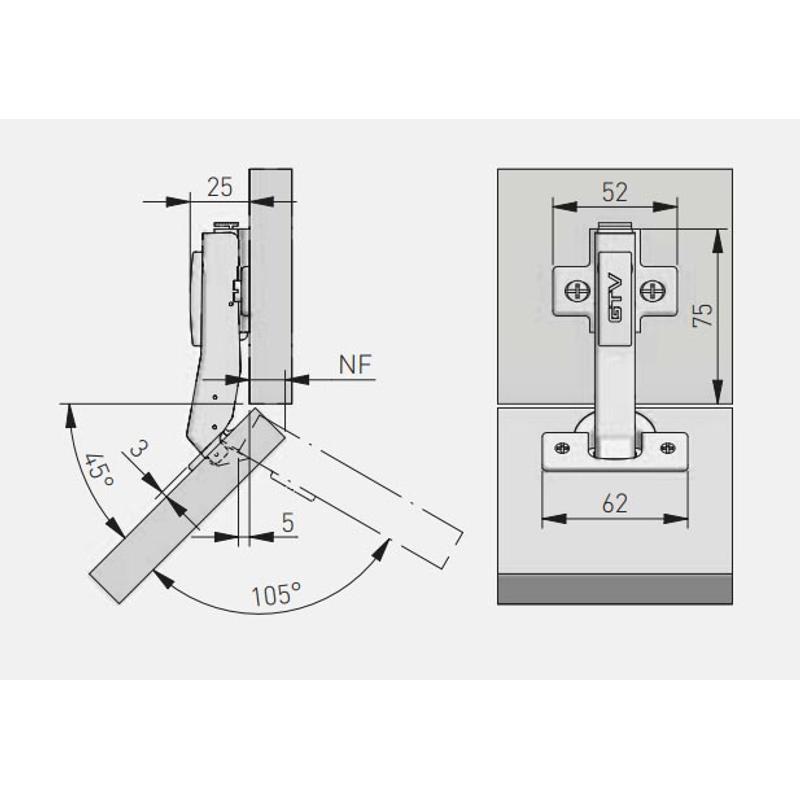 GTV zawias 45 stopni kątowy hydrauliczny ZM-HCKT45-BE-S