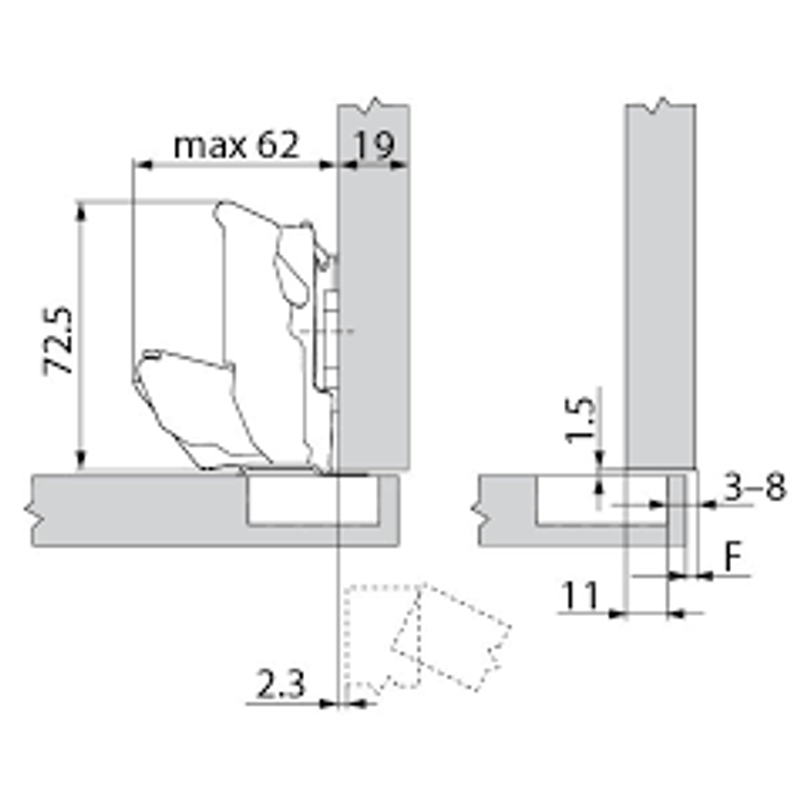 BLUM zawias clip top Blumotion 155 stopni 71B7550