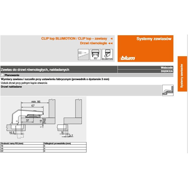 BLUM zawias clip top Blumotion 95 stopni 79B9950