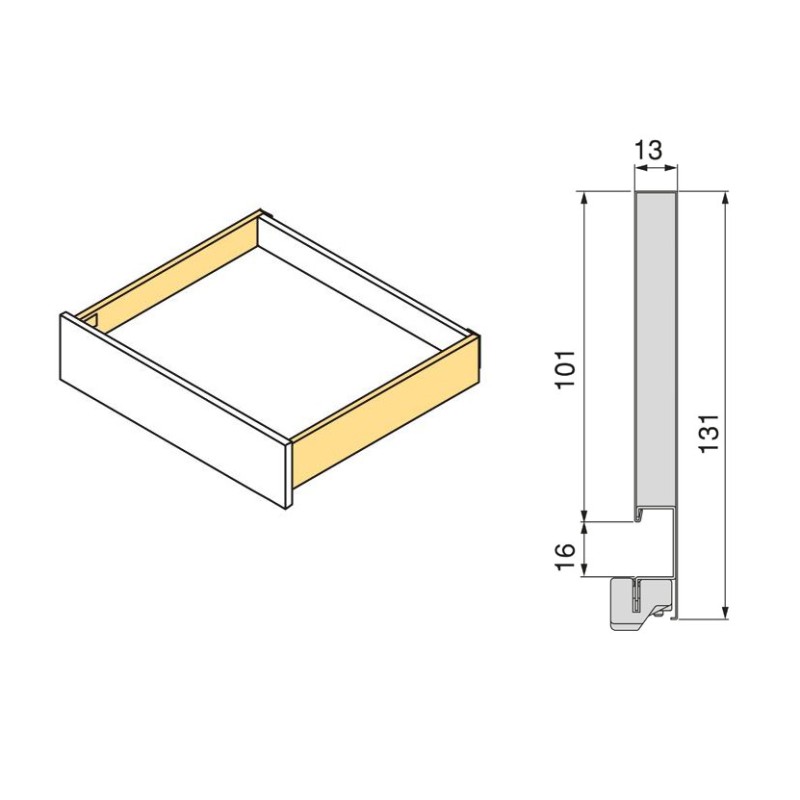 Szuflada cienkościenna VERTEX 350mm, wysokość 131mm, PUSH SYNCHRO 2 - biała