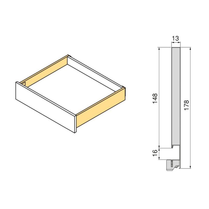 Szuflada cienkościenna VERTEX 450mm, wysokość 178mm, PUSH SYNCHRO 2 - biała